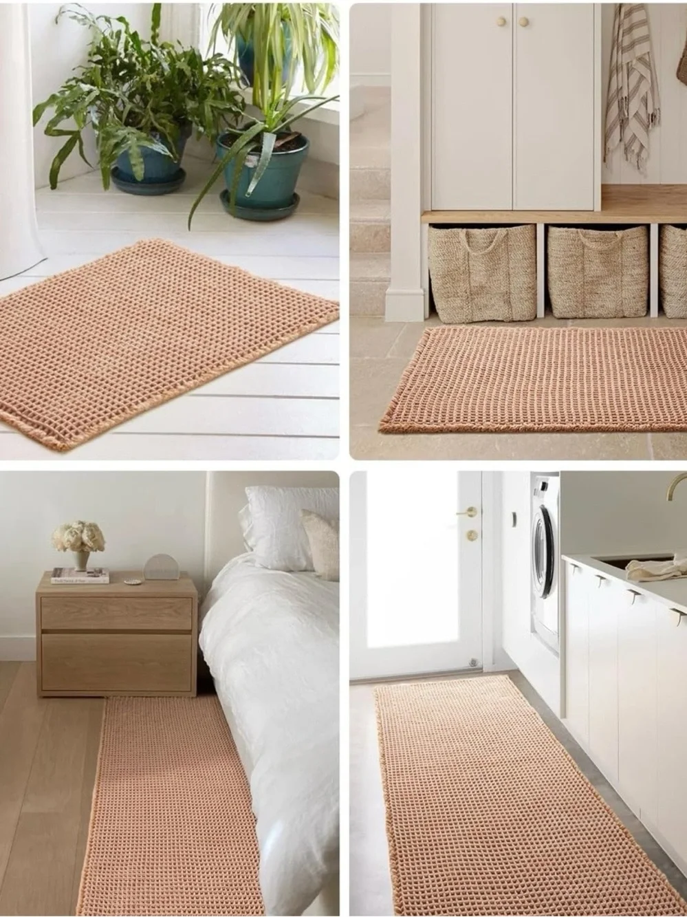 Plush Peach Waffle Bath Mat - Soft Absorbent Bathroom Rug
